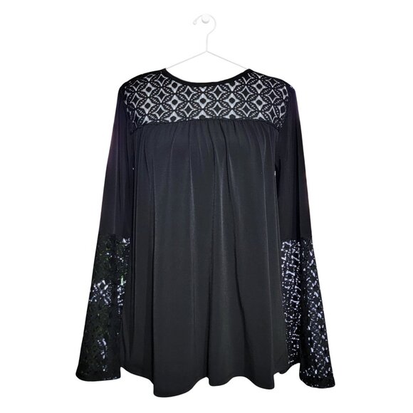 Michael Kors Black Lace Trim Crew Neck Bell Sleeve Pullover Top | Size: XSmall - Picture 1 of 16